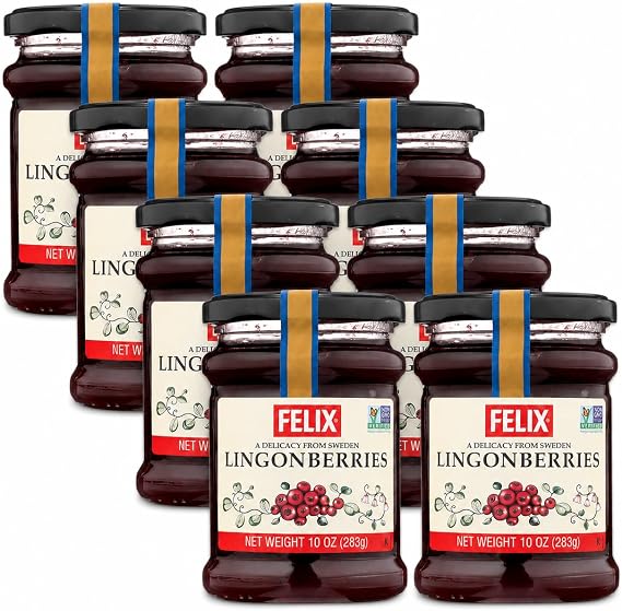 Felix Wild Lingonberry Jam, Swedish Preserve, Non-GMO, 10oz (Pack of 8)