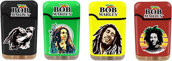 Bob Marley Flip-Top Jet Torch Lighters 4 Pack Refillable Butane Torch Lighters Wind-Resistant Single Jet Flame Collectible Assorted Designs (Style B)