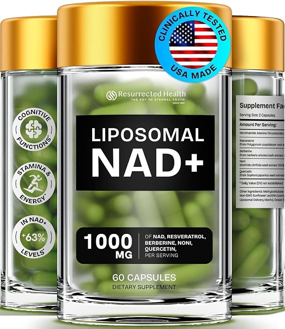 Liposomal NAD Supplement, 500mg NAD+ with Resveratrol, 60 Capsules