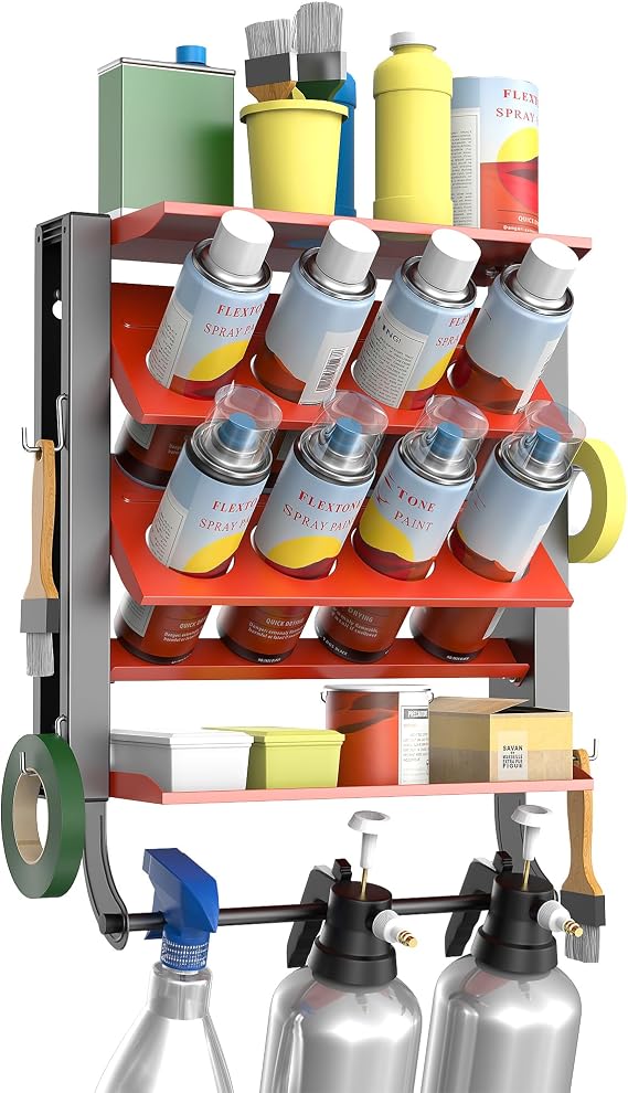 Spray Can Holder Rack, Heavy Duty Steel Wall Mounted Spray Bottle Holder, Garage Tool Utility Storage Rack, Holds 100 lbs