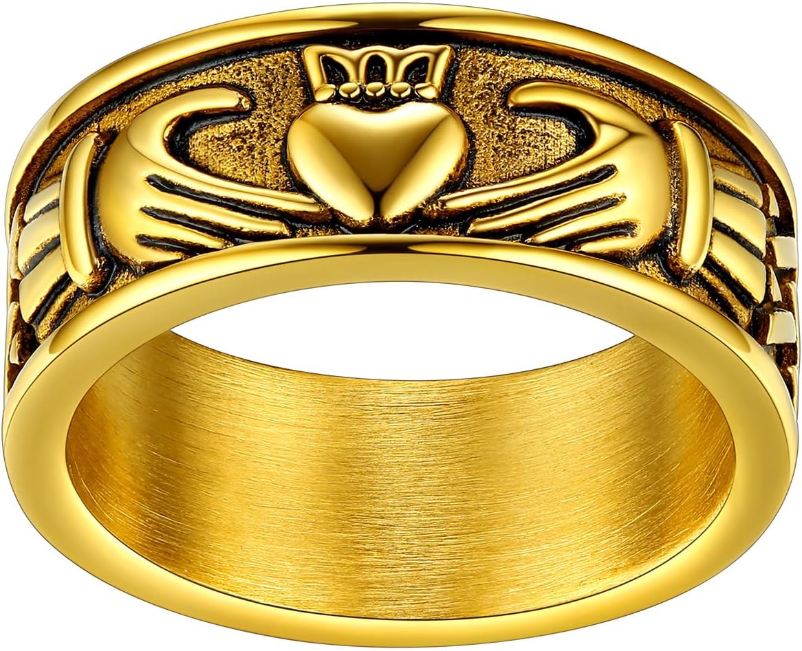 FaithHeart クラダリング 愛用 ステンレススチール/18Kゴールドメッキ レディース メンズ 結婚指輪 カスタマイズ可
