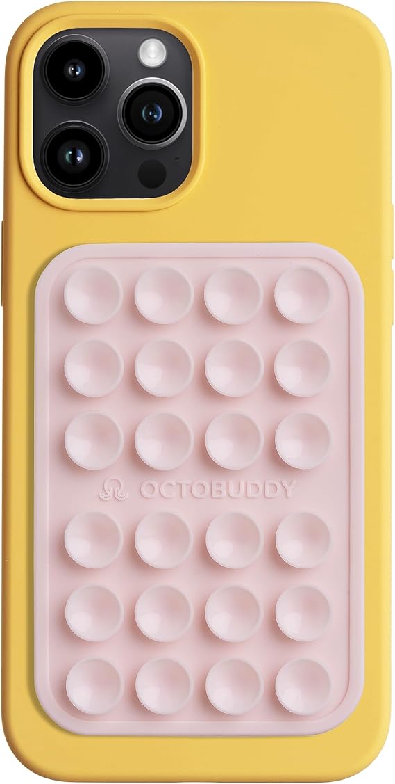 OCTOBUDDY Classic MAX - Silicone Suction Phone Case Adhesive Mount - Hands-Free, Strong Grip Holder for Selfies and Videos - iPhone and Android Compatible - 2.6 x 3.9, Chalk Pink