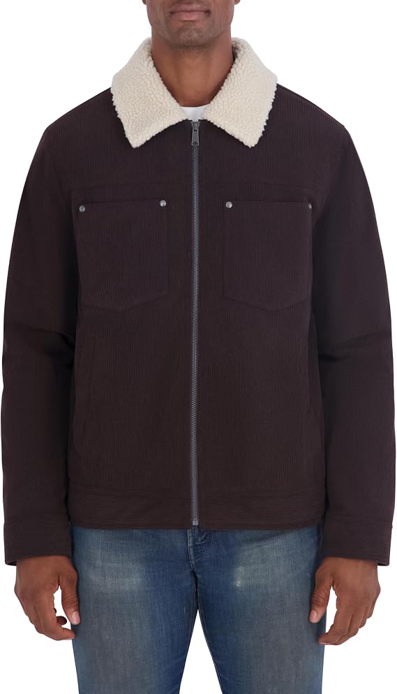 Ben Sherman Men's Corduroy Jacket With Sherpa Collar & Lining – Full Zip Casual Jacket, Tailored Fit Corduroy Jacket (pack of 1)