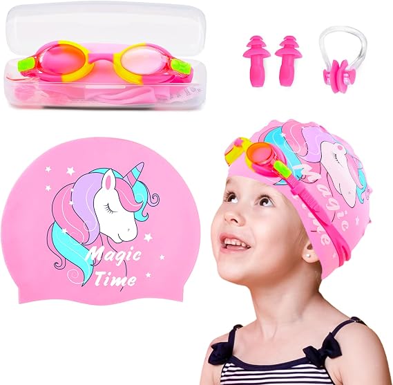 Kids Swim Caps for Girls, Toddler Silicone Swimming Cap for Kids, Durable Comfortable Swimming Caps for Girls