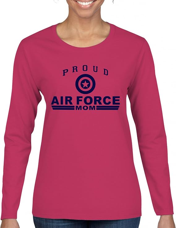 Proud Air Force Mom Women's Long Sleeve T-Shirt US Military Vet Mother's Day Veteran Active Duty Mama Patriotic Red Friday