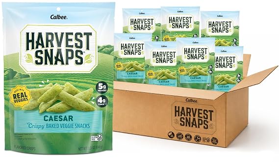Harvest Snaps Veggie Chips (Caesar Snack Crisps) | Powered by Plant Protein, Gluten Free Baked Vegetable Crisps | Made in USA (8 Snack Packs)