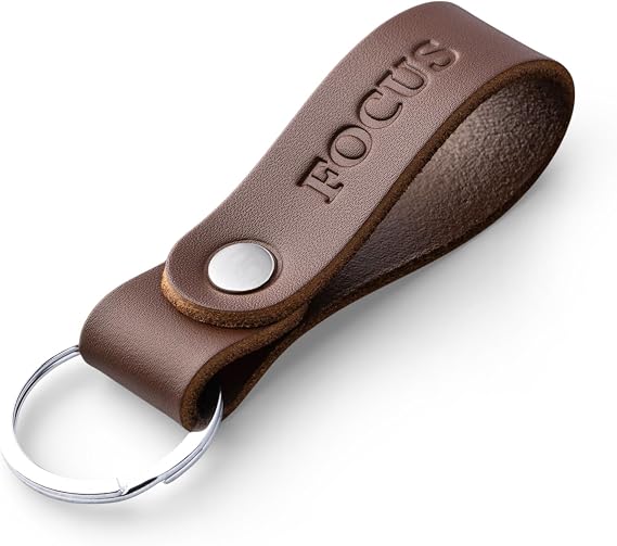 Full Grain Leather Keyring for Men & Women, Personalised Leather Key Ring for Car or Home Keys, Hot Embossed Matte Brown Leather, Premium Gift for Him, Her, Dad or Husband