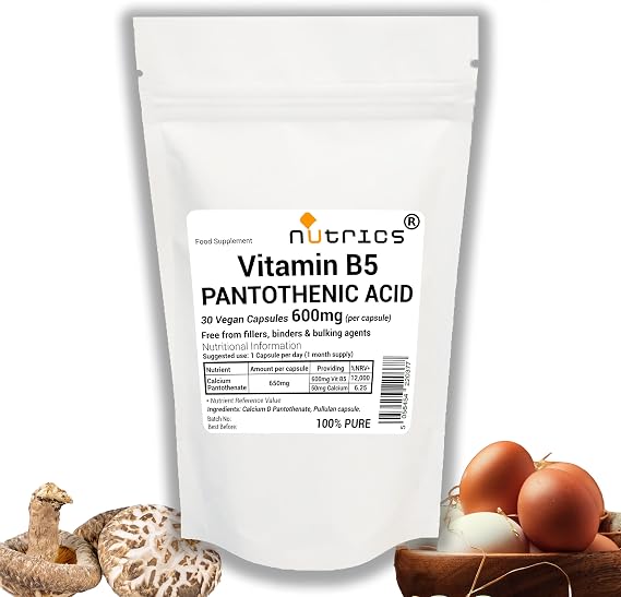 600mg (per Capsule) Vitamin B5 Pantothenic Acid 30 V Capsules 1 Months Supply - Pure No Additives - Vegan Vegetarian