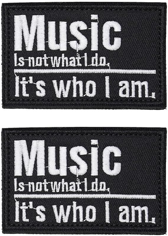 2 Pcs Music is Who I Am -Funny Meme Patches Embroidered Hook and Loop Applique Badge Molle Emblem Patch