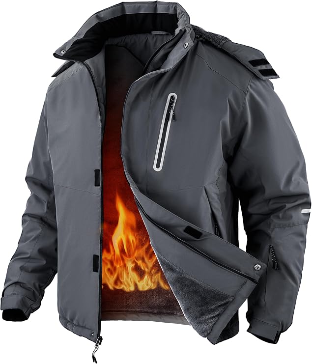 Men's Winter Insulated Jacket with Detachable Hood,Water-Resistant