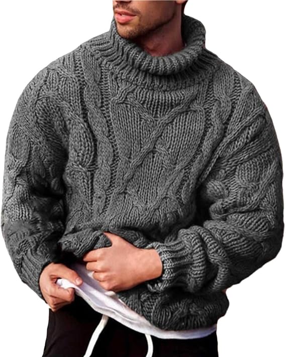 Turtleneck Sweaters, Men's Jumper Twisted Knitted Pullover Winter Slim Fit Long Sleeve Sweater Solid Colour Basic Warm Mens Jumper Turtle Neck Mens Chunky Knit Jumper Pullover Sweaters for Men