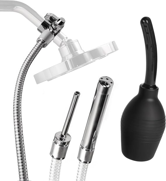 CleanStream Angled Enema Nozzle Kit with 6-Foot Hose, Rubber Bulb and Two Nozzle Sizes, Compatible with Standard Shower Systems for Hygienic Cleansing, Durable and Easy-to-Use Design