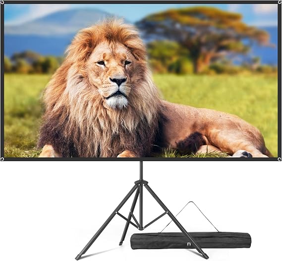 2025 Upgraded Fiberglass Projector Screen with Tripod - 80” 4K HD Quick Installation Projection Screen, Portable, 16:9 Foldable Wrinkle-Free - Perfect for Home Cinema, Studios, Yards, Travel