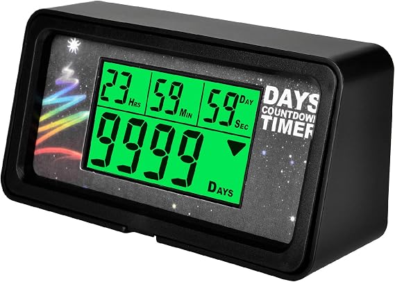 Nine-Rong 9999-Day Retirement Countdown Clock with 5 Theme Cards, Desk Gift | Shows total days, hours, minutes and seconds; 5 swappable paper themes, magnetic frame, 12/24-hour clock, 1-minute alert
