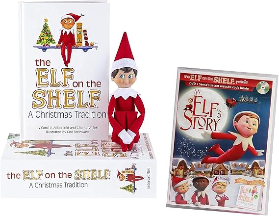 The Elf on the Shelf Box Set North Pole Blue-Eyed Boy Light Tone Elf with Book AND "An Elf's Story" DVD (2 item BUNDLE)