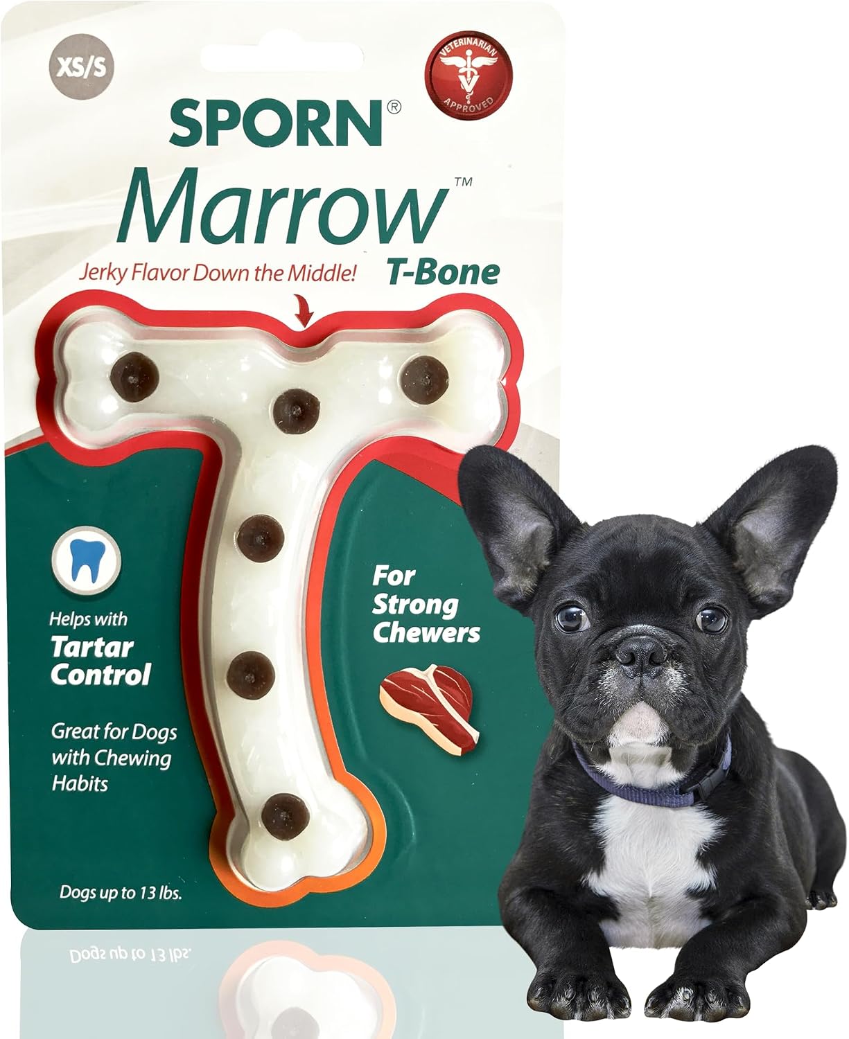 Sporn Durable T-Bone Dog Treat Toy Chew Bone for Aggressive Chewers, Jerky Flavor Small Dog Dental Chews, Nylon Interactive Dog Bone, XSSM