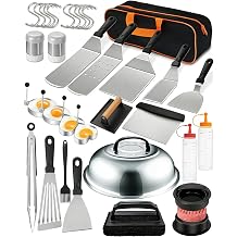 Lorrtta 32pcs Griddle Accessories Kit, Teppanyaki Plancha Flat Top Grill Tools, Spatula Set with Basting Cover, Smash Burger Press, Storage Bag for Outdoor Grilling BBQ, Perfect BBQ Gifts for Men
