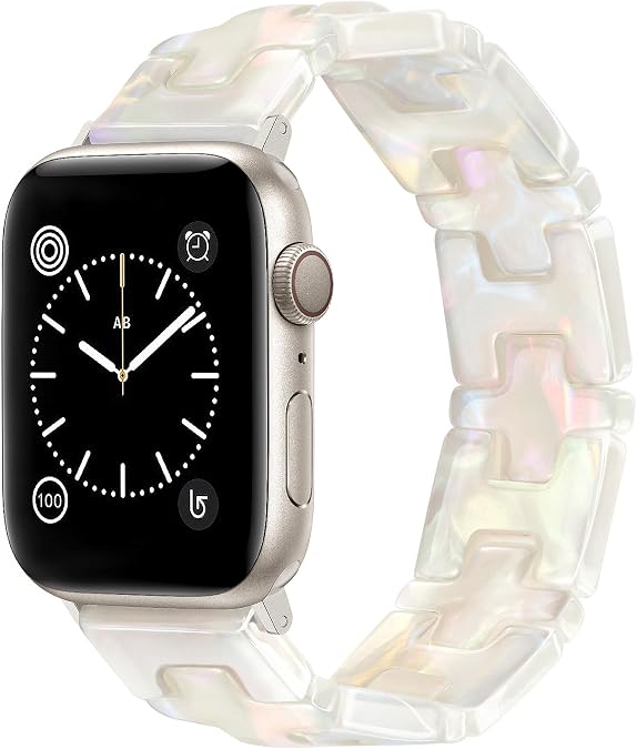 JR.DM Resin Stretchy Tortoise Shell Fancy Beaded Bracelet Light Watch Band Women Compatible with Apple Watch Band 38mm 40mm 41mm 42mm (S11/10) Strap Wristband for iWatch Series 11/10/9/8/7/6/5/4/3/2/1/SE/Ultra
