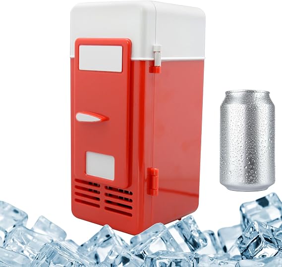 USB Fridge Drink Can Cooler, Small Beverage Fridge, Compact Plug in Cooler Appliance, Coolered Warmer Silent Refrigerator, Food Storage Supplies for Trip Car Desktop Hotel Travel