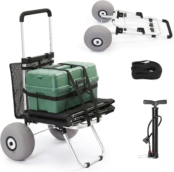 Bonnlo Adjustable Beach Wagon for Sand with 11" All Terrain Wheels