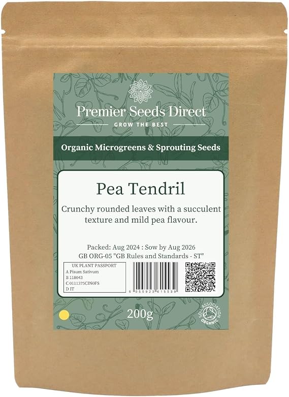 PREMIER SEEDS DIRECT - MICROGREEN/Sprouting Seeds - Pea Tendril - Organic (40 Grams)