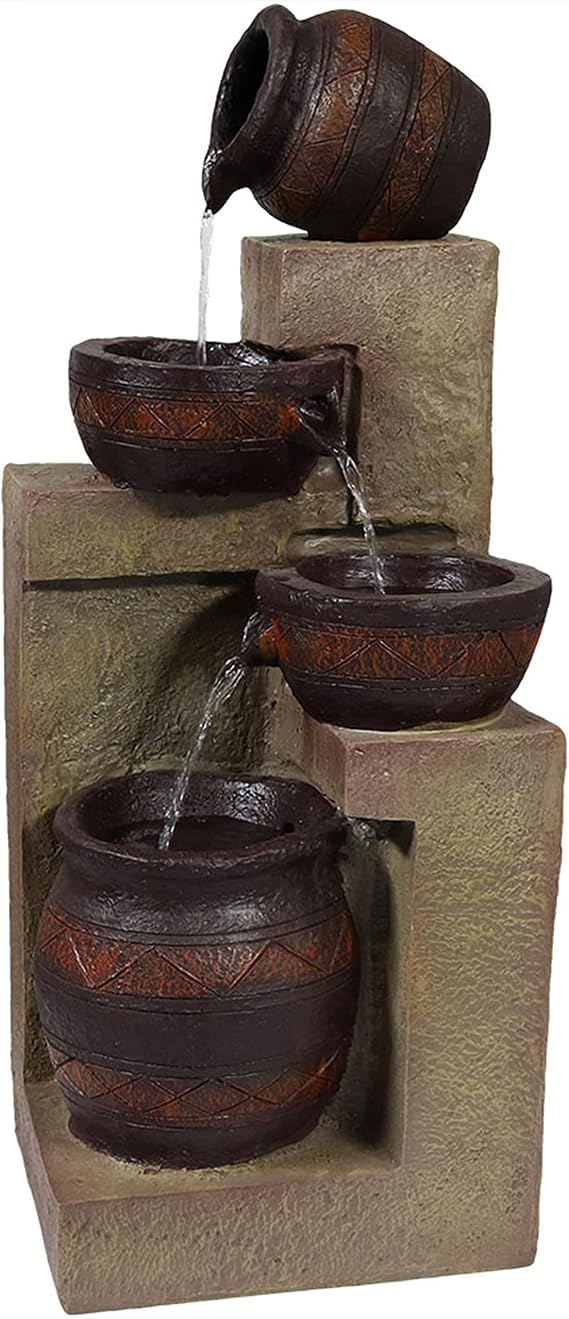 Sunnydaze Cascading Terra Bowls 30-Inch Solar Water Fountain with LED Light