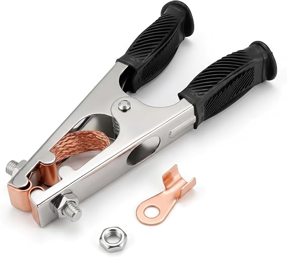 Welding Ground Clamp, 500A Heavy Duty Welding Earth Clip with Copper Jaw & Electroplated Finish Strong Spring Clamping, Non-Slip Rubber Handle for Manual Welder