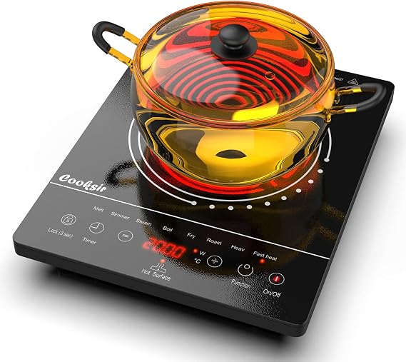 Single Burner Electric Cooktop 1800W 110V Plug in Countertop Burner | One Burner Infrared Electrical Hot Plate with Safety Lock, Timer, Overheat Protection, Touch Control, Portable 120V Plug in