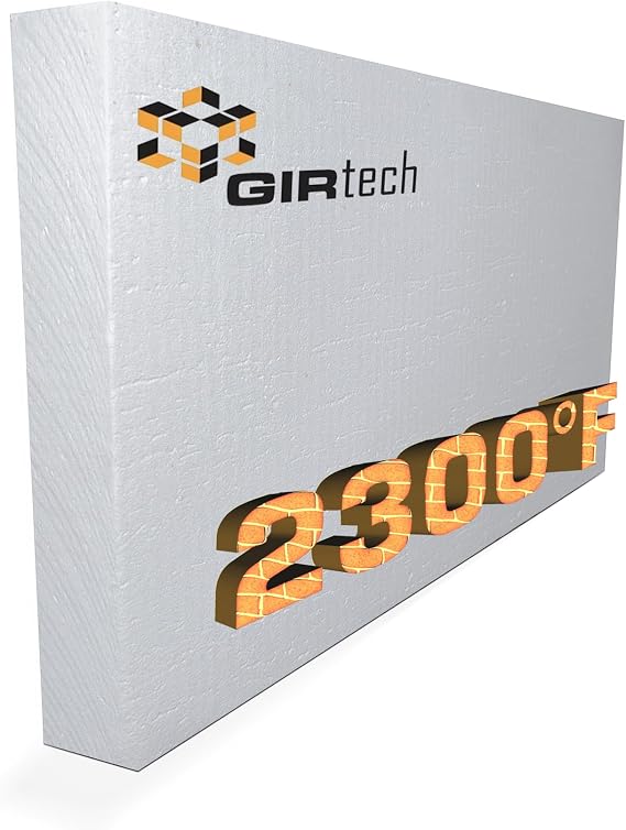 GIRtech Ceramic Fiber Insulation Board (2300F) (23,6" X 12" X 2"), Fireproof Insulating Board for Wood Stoves, Pizza Ovens, Forges, Kilns, Furnaces, Fireplaces - Pack of 1