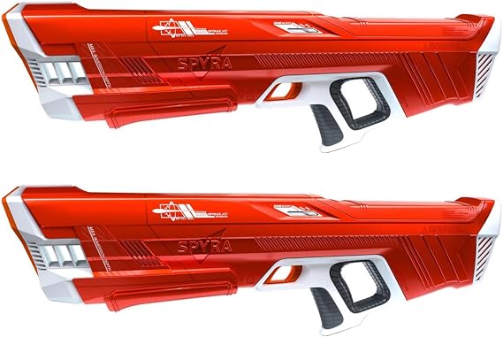 SPYRA 2 Pack Electric Water Blaster with LED Display, 50 Foot Range, and 3 Modes for Backyard, Beach and Outdoor Pool Activities, SpyraThree, Red