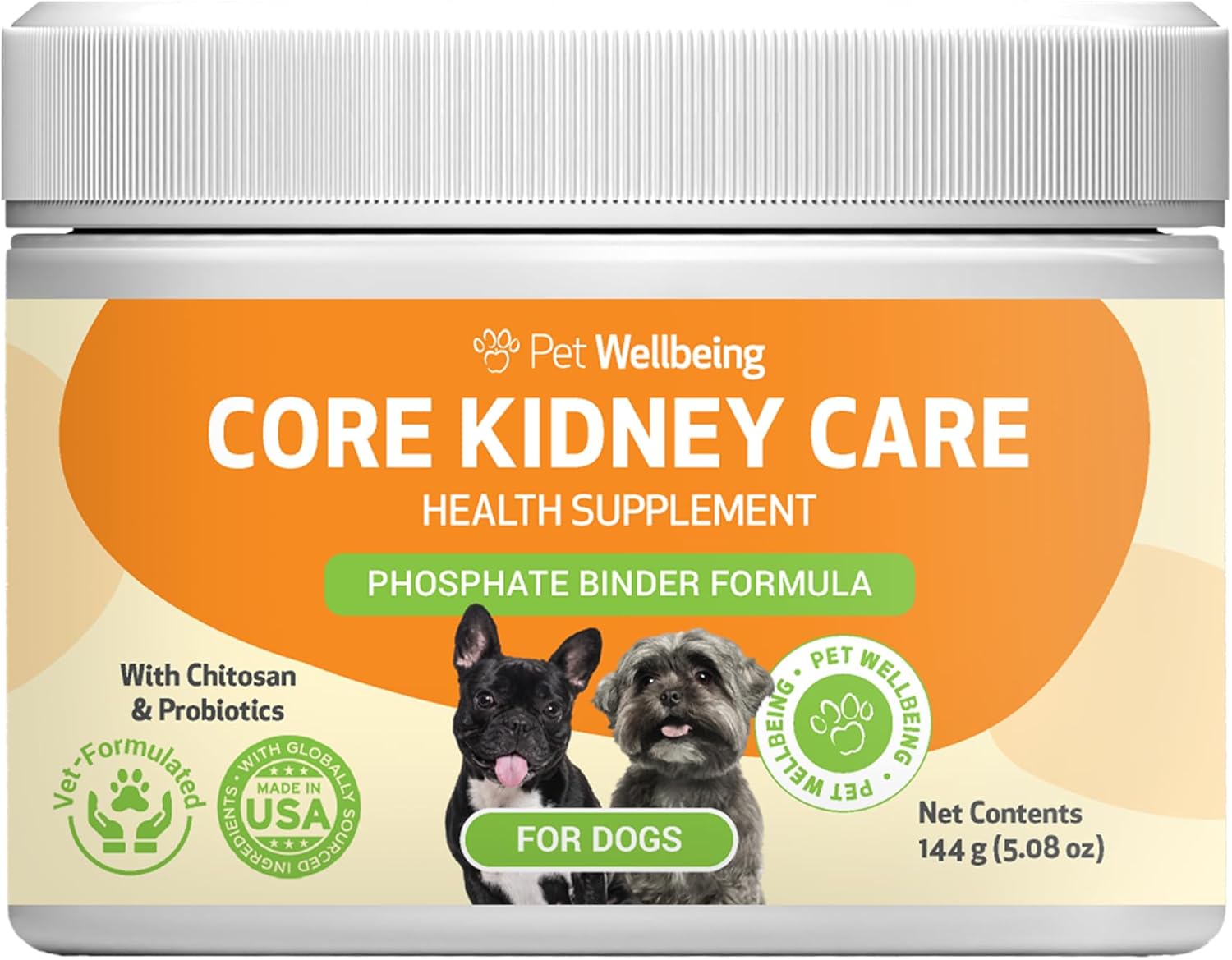 Pet Wellbeing Core Kidney Care for Dogs - Daily Phosphate Binder, Supports Healthy Kidney Function with FOS, Chitosan, Probiotics - NASC Certified & Vet-Formulated - 5.08 oz 144 g Powder