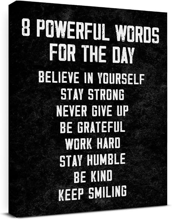 Inspirational Wall Decor, Motivational Canvas Prints Wall Art for Men Teen Boy Bedroom Living Room, Black and White Inspiring Positive Quotes Framed Posters for Classroom Gym Office, 12 x 15 Inches
