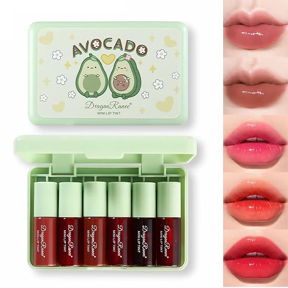 6 Colors Lip Tint Stain Set,Korean Lip Gloss Lip Stain Tint Plumping Mini Liquid Matte Lipstick,Multi-use Lip and Cheek Tint,Long lasting Non-Stick Cup Waterproof,High Pigment Lip Tint Makeup