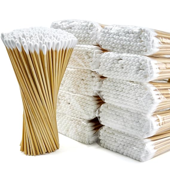 Bcowos 6" Long Cotton Swabs, Sturdy Bamboo Handle, 1000 Count
