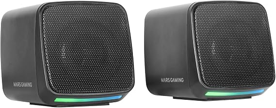 Mars Gaming MS-Pro, Compact Speakers 10W, Dynamic Flow RGB Lighting, PC Speaker with Control Box and 3.5mm Jack Input, Gaming Speakers Compatible with PC/Mac/Smartphone/Tablet, Black
