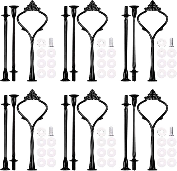 3-Tier 14.6'' Cupcake Stand Hardware Fittings, Metal Mold Crown Holder DIY Making for Fruit Plate Cake Stand Snack Tray Replacement Parts for Tea Party Wedding Decoration (6 Sets - Black)