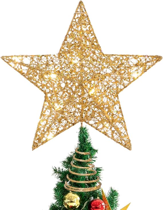 STOBOK Christmas Tree Star Topper Lights, Gold (Gold 1)
