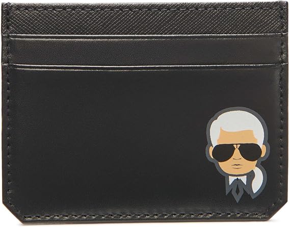 KARL LAGERFELD Paris Women's Split/Saffiano/Bubble Leather Karl Character Head Logo Slim Card Holder, Black_cha3, One Size