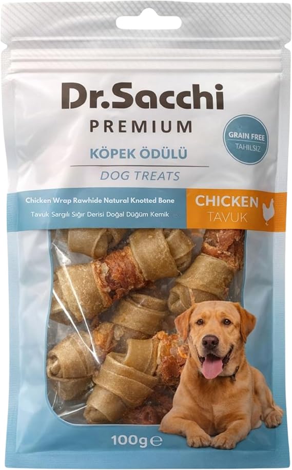 Dr.Sacchi Premium Tavuk Sargılı Sığır Derisi Doğal Düğüm Kemik Tahılsız Köpek Ödülü 2“ 12-13 Gr 8'li