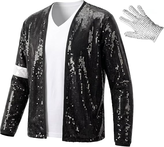 Men's Sequin Jacket with Glove Dance top for Stage Performance Party Outfit