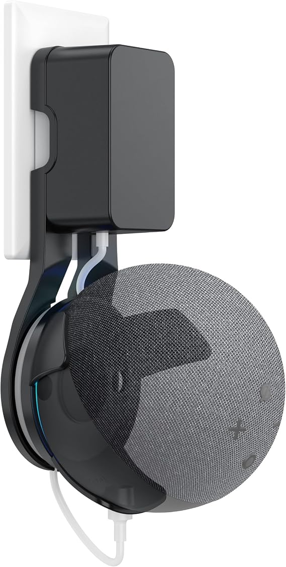 PlusAcc Socket Mount for Echo Dot 5th Generation - Wall Mount Bracket No Screws Needed (Black)