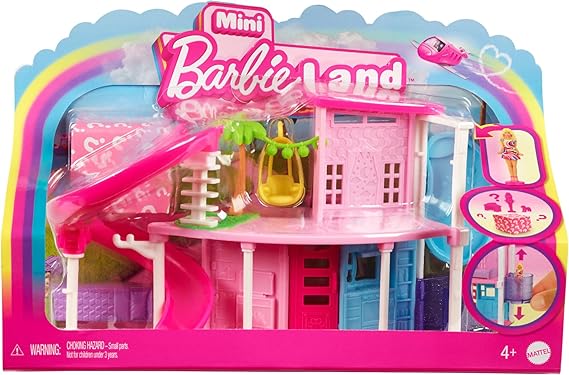 Barbie Mini BarbieLand Doll House Sets, Mini Dreamhouse with Surprise 1.5-inch Barbie Doll, Furniture & Accessories, Plus Elevator & Pool, 4Y+, HYF45