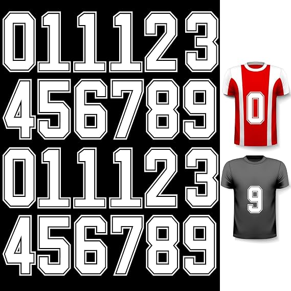 WILLBOND 24 Pcs Iron on Numbers 0 to 9,White with Black Border,8 Inch