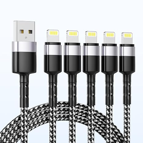 iPhone Lightning Charger 5 Pack, [Apple MFi Certified] Fast Charging Cables Cord 0.5/1.0 * 2/1.6/3 FT, Nylon Braided USB Lightning Cable for iPhone 14/13/12/11/Pro/Max/X/Plus/8/7/6/Plus/iPad/SE/Air