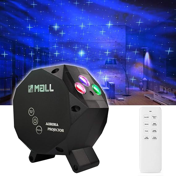 Star Aurora Green and RGB LED Night Lights Decorative Projector with Bluetooth Speaker and Remote Control - Dark Gray
