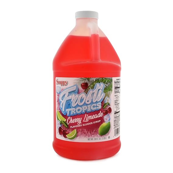 Snappy Frosti Tropics Cherry Limeade Slushie Mix, 1/2 Gallon, Slushy Syrup for Machines, Granita, Cocktails and Blended Drinks