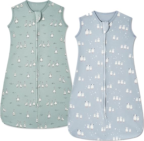 insular Wearable Blanket 2 Pack Cotton Baby Sleep Sack with 2-Way Zipper for Boys Girls Unisex