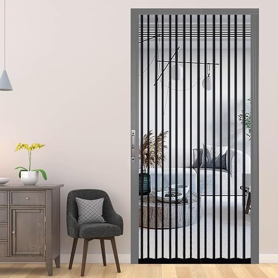 Crystal Folding Partition Door, Small Sliding Accordion Door - Rv Pleated Foldable Barn Doors for Kitchen Cabinet/ Bathroom/ Hallways, 30 32 34 36 48 60 72 80 Inch Glass Shower Magnetic Door(Gray,60x8