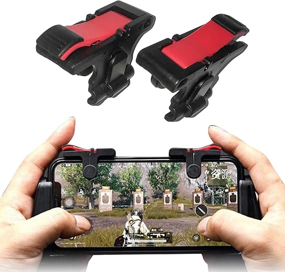 1 Pair Mobile Game Controller Gamepad for PUBG Mobile/Fortnitee Mobile/Call of Duty Mobile, Mobile Game Trigger Joystick Gamepads for iPhone/Android, Sensitive Shoot and Aim L1R1 Triggers Black