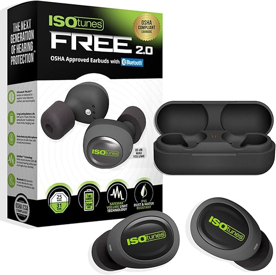 ISOtunes Free 2.0 Bluetooth Hearing Protection, OSHA Compliant Work Earbuds